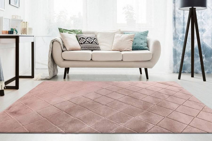 Impulse 600 Powder Pink Very Soft Fluffy Diamond Rug - DLB Furniture