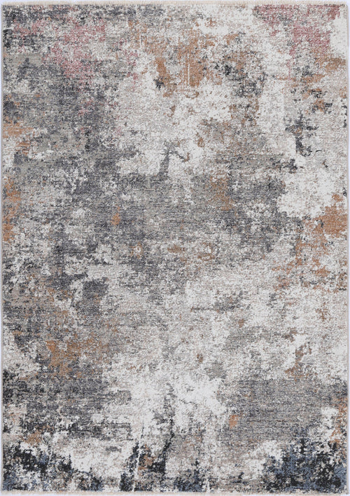 Modern abstract area rug with gray, beige, and rust tones, soft texture, home decor flooring