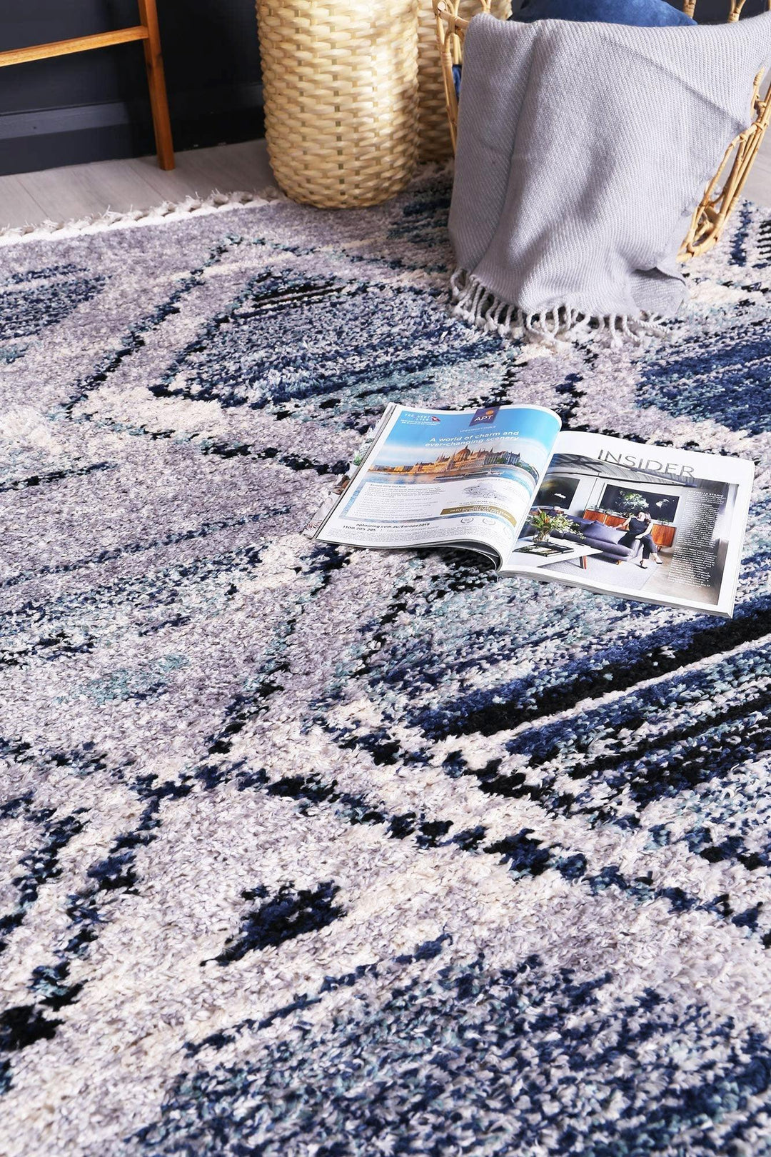 Mansour Diamond Blue Geometric Rug - 4BLUE - DLB Furniture