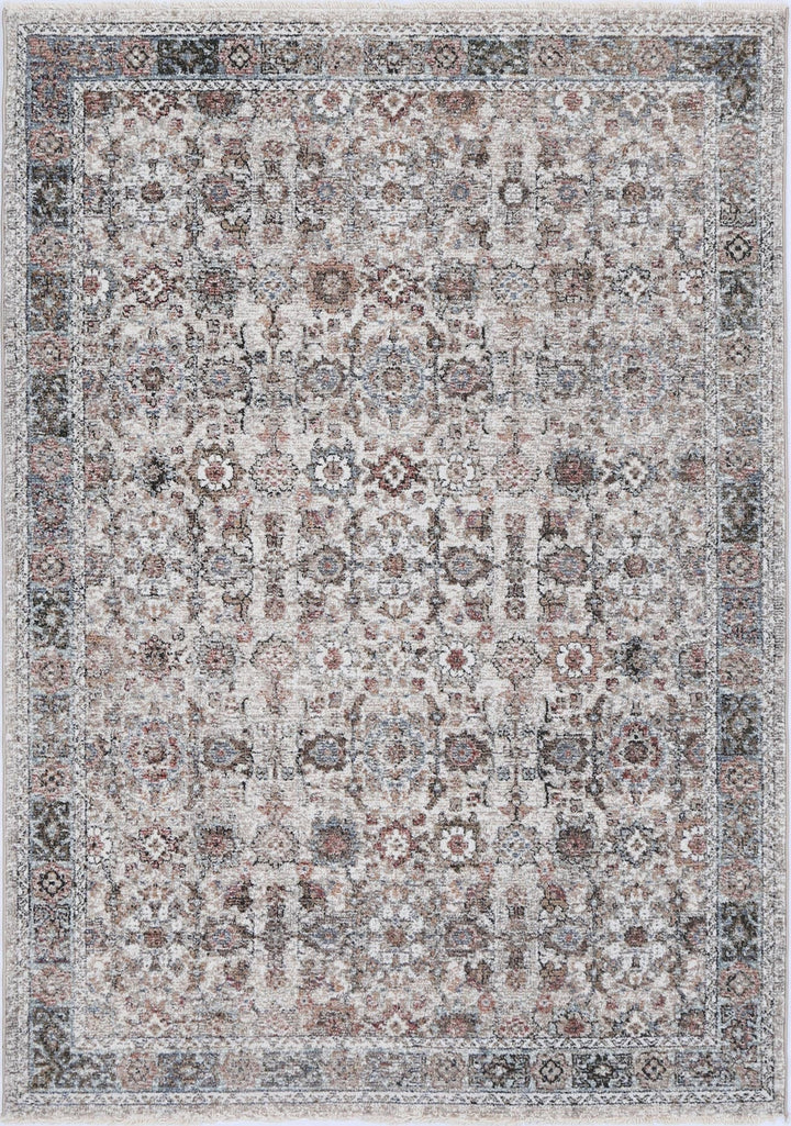 Traditional area rug with intricate floral and geometric patterns in neutral tones