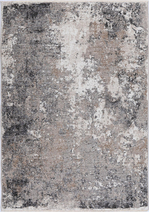 Modern abstract area rug with gray, beige, and white textured pattern