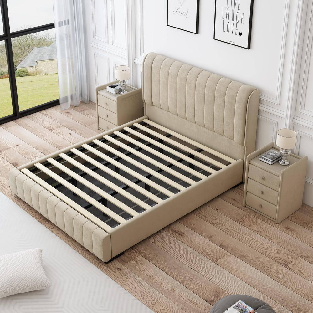 Europa Luxury Velvet Beige King Bed Frame - DLB Furniture