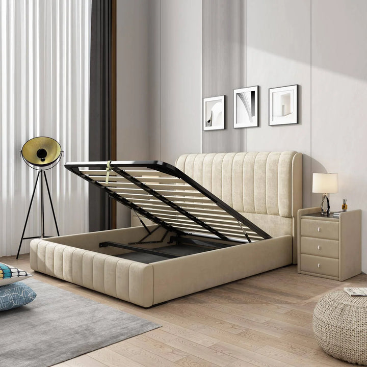 Europa Luxury Velvet Beige King Bed Frame - DLB Furniture
