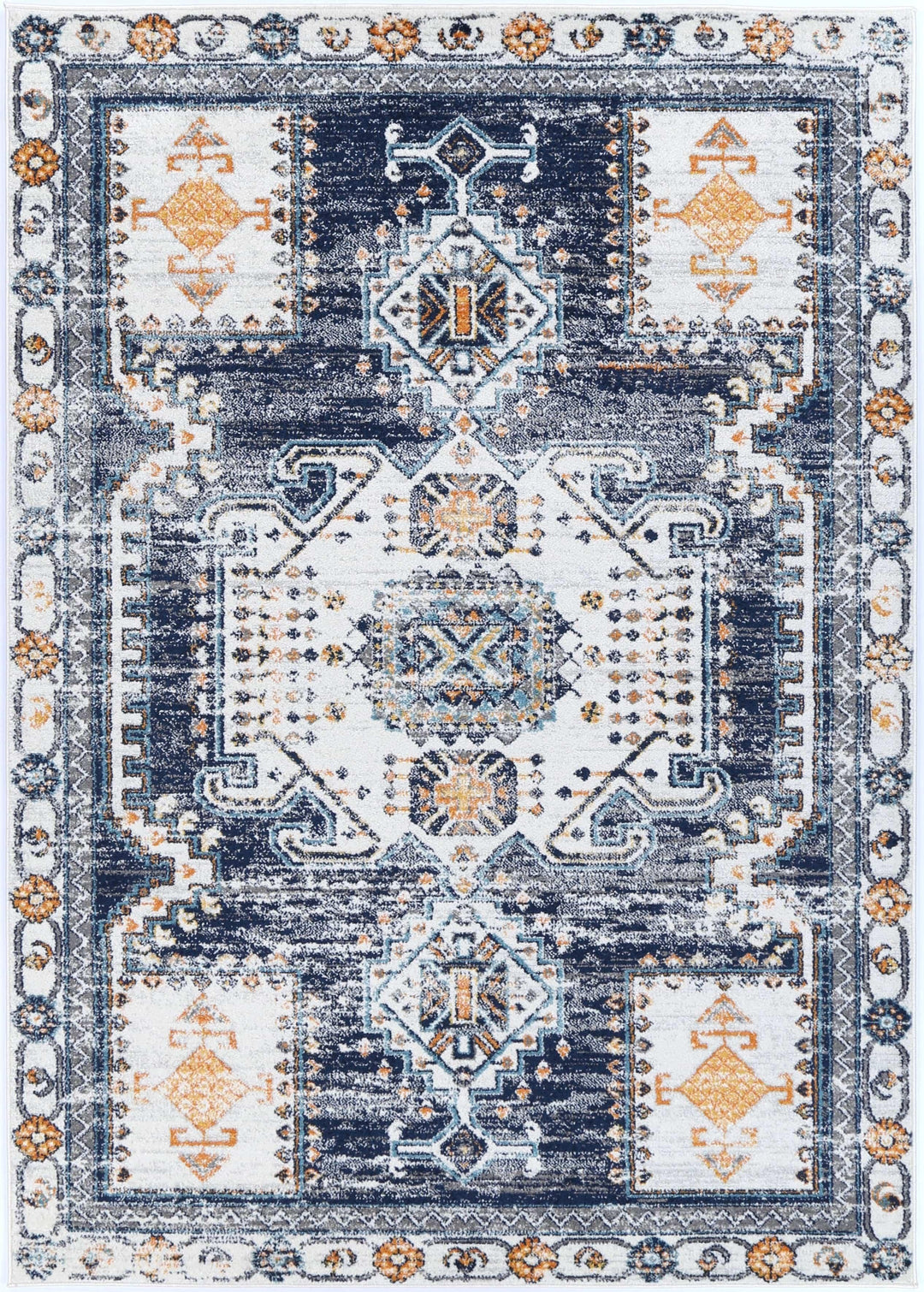 Provence Sunburst Dark Blue & Cream Rug - DLB Furniture