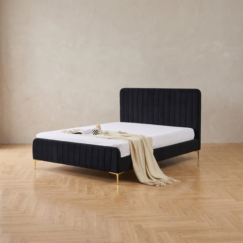 Rara Black Velvet Bed Frame Double(Black Velvet Double Bed)