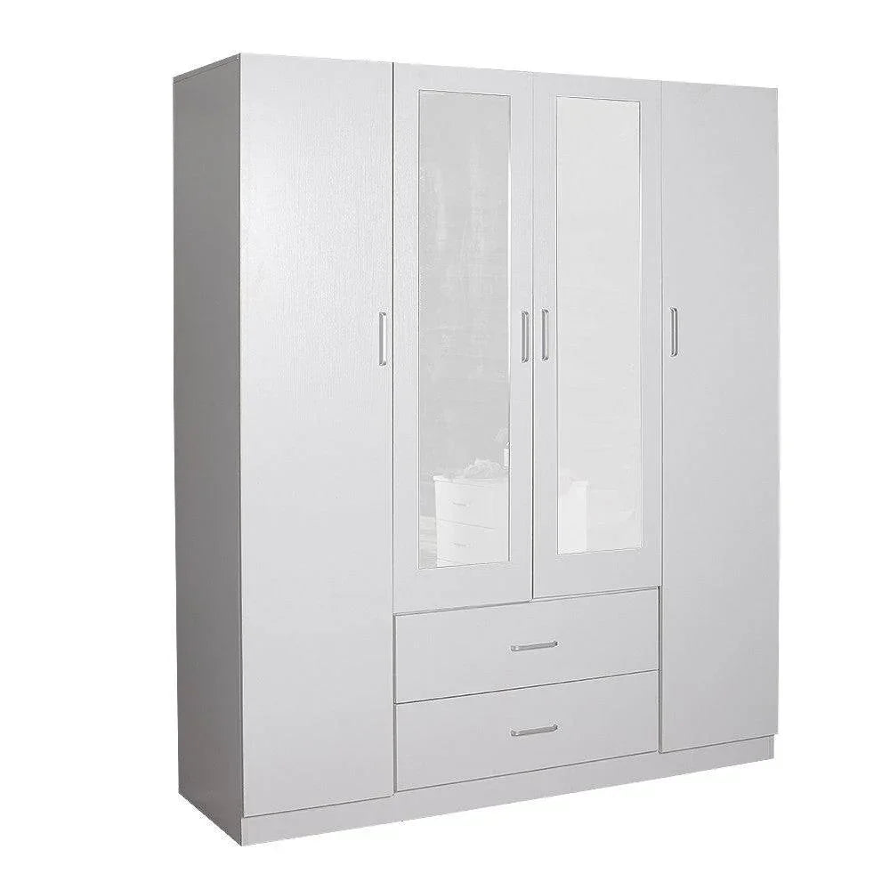 Beli 4 Door Wardrobe With Mirror and White Drawers - DLB Furniture
