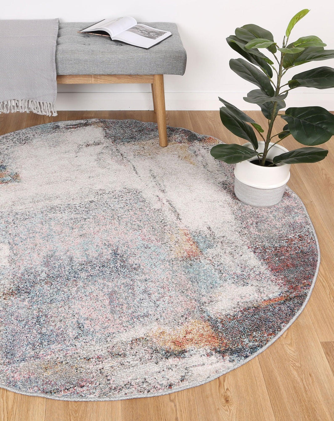 Salsa Aveza Abstract Grey Round Rug - DLB Furniture