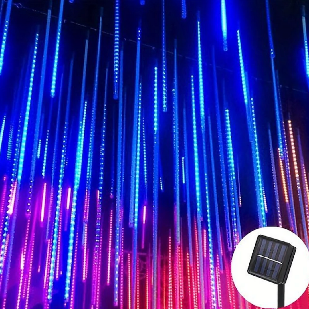Colorful LED meteor shower lights with solar panel for home or outdoor decoration