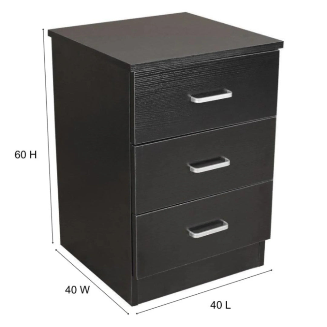 Beli 3 Drawers Bedside Table - Black - DLB Furniture