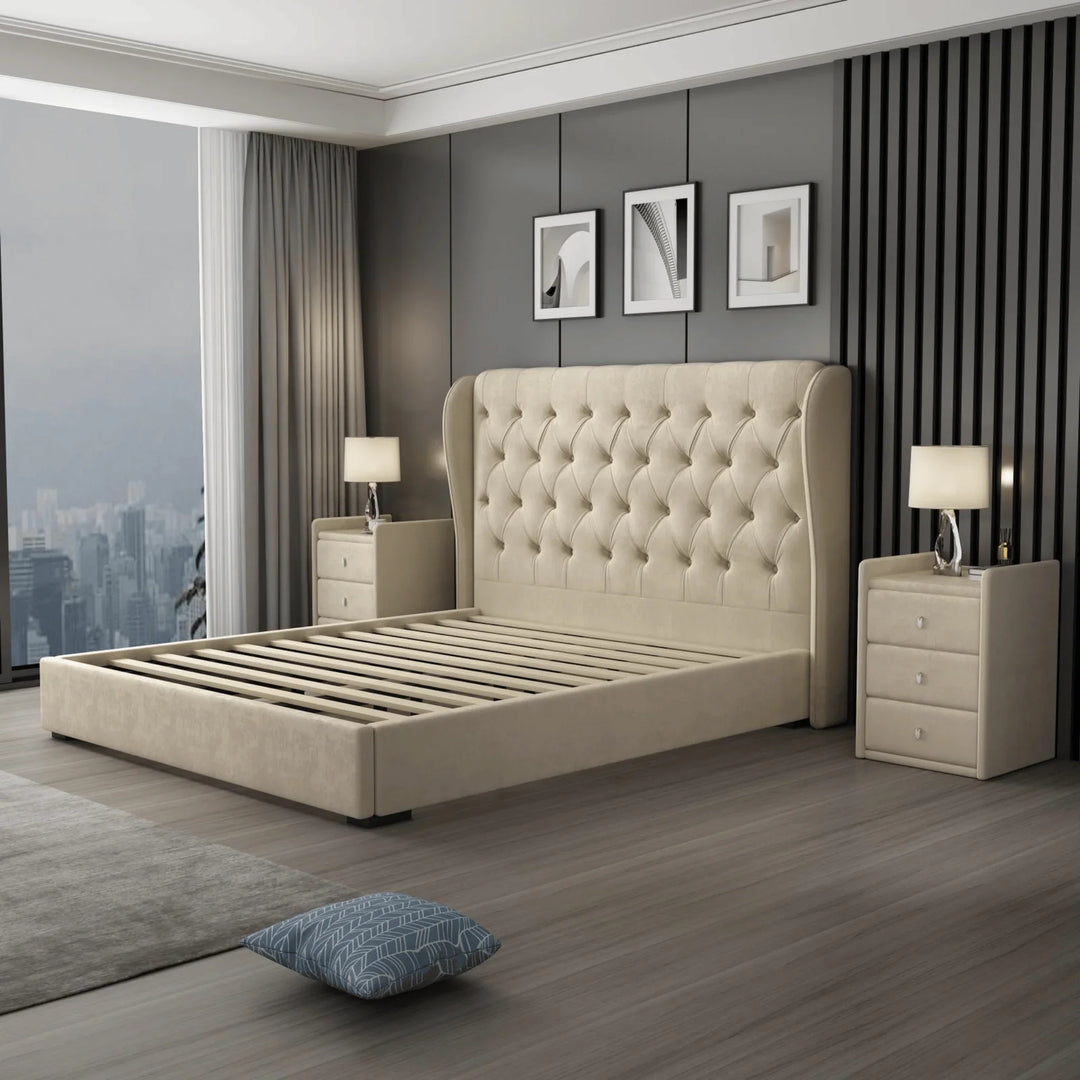 Liberty Beige Velvet King Bed Frame - DLB Furniture