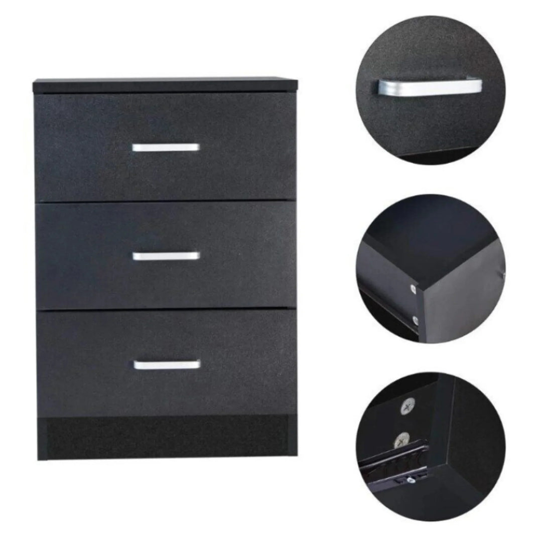 Beli 3 Drawers Bedside Table - Black - DLB Furniture