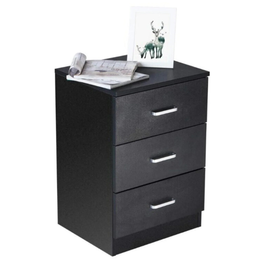 Beli 3 Drawers Bedside Table - Black - DLB Furniture