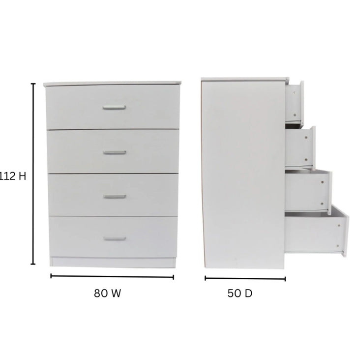Bali 4 Drawers Tall Boy - White - DLB Furniture