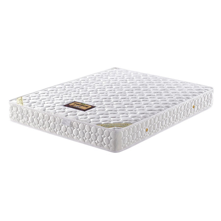 White quilted mattress with textured surface, displayed on plain background