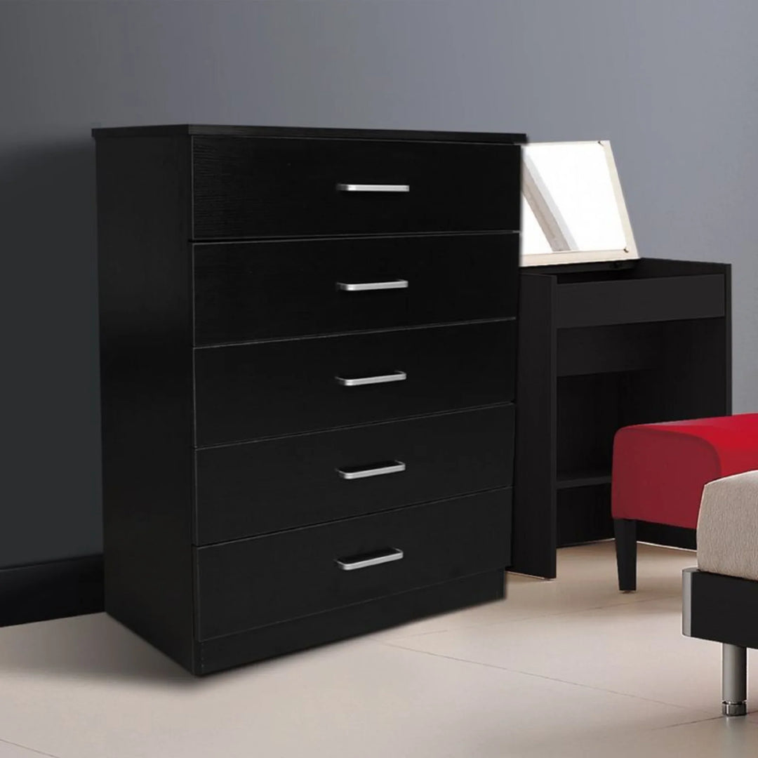 Beli 5 Drawers Tallboy - Black - DLB Furniture