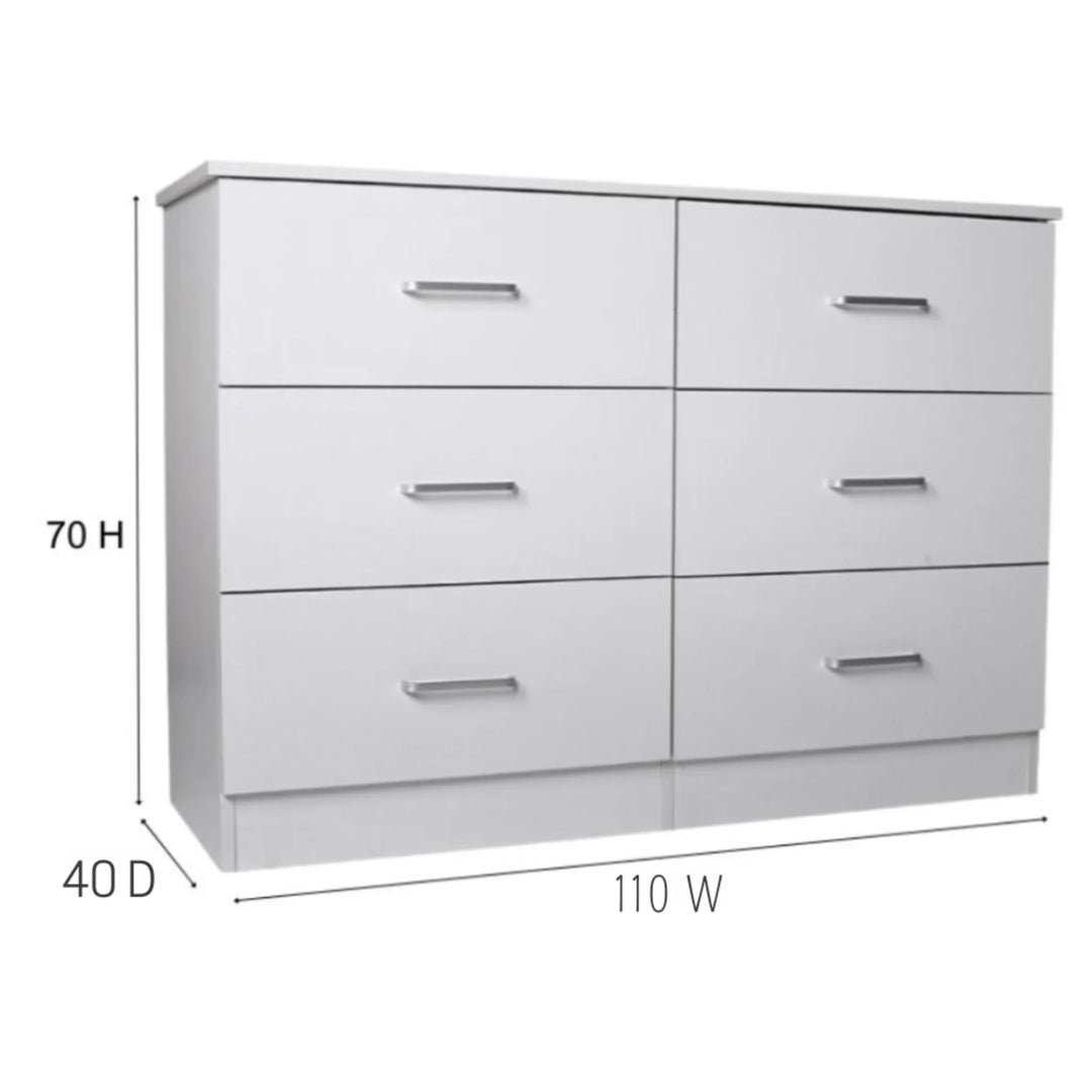 Beli 6 Drawers Lowboy - White - DLB Furniture