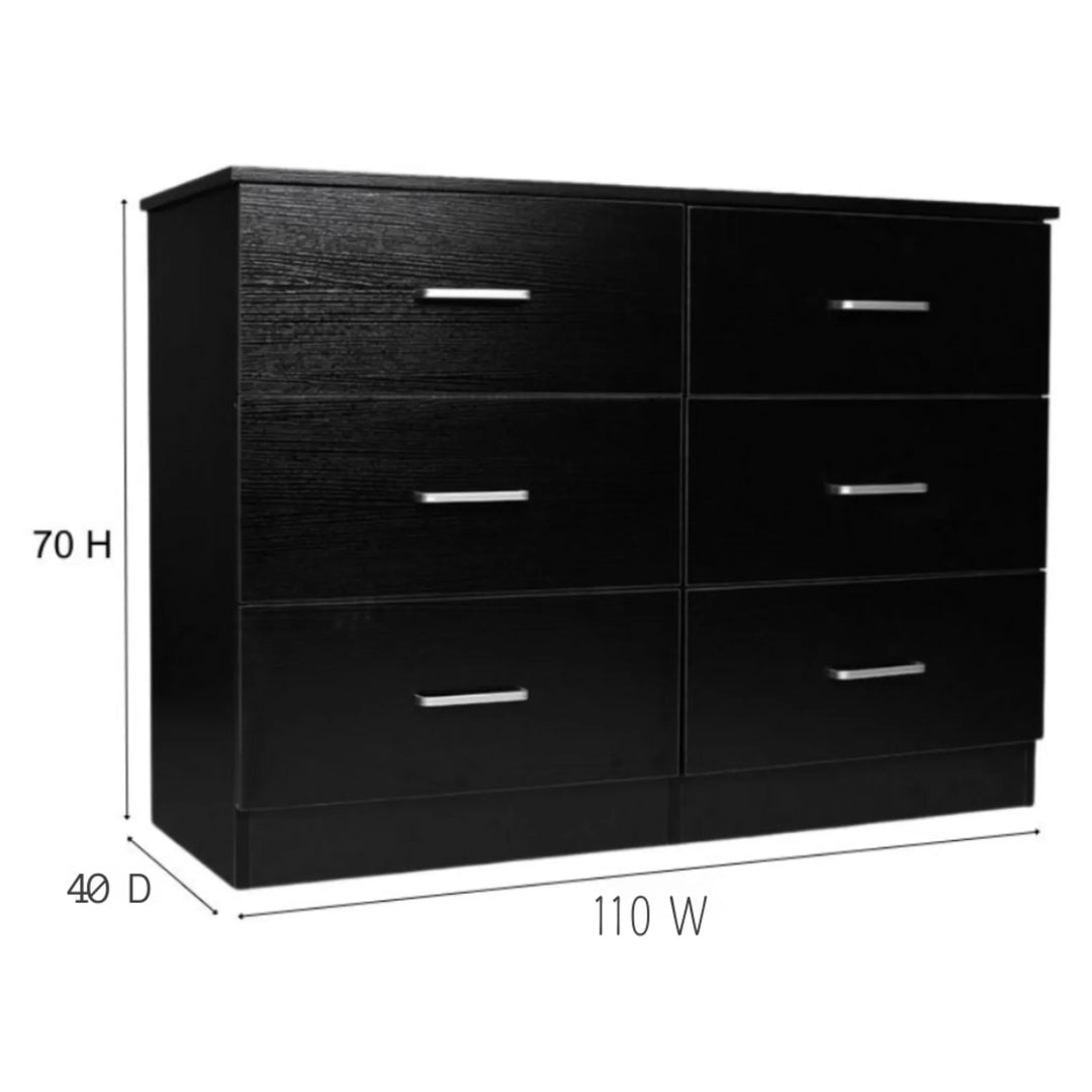 Bali 6 Drawers Lowboy - Black - DLB Furniture