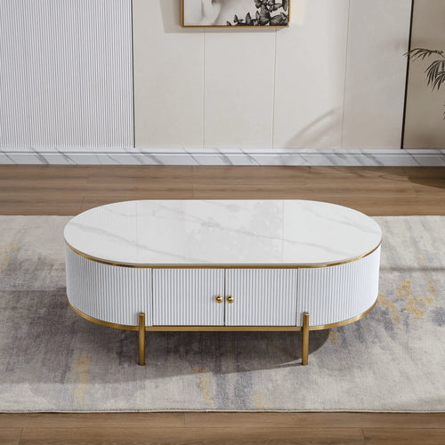 Phoebe Stone Top Oval Coffee Table - DLB Furniture