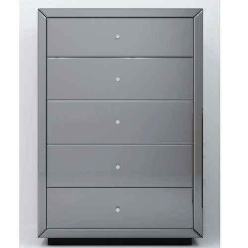 Cannes 5 draw smoked mirrored tallboy - DLB Furniture