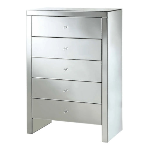 Monaco Mirror Tallboy Clear 5 Drawer - DLB Furniture
