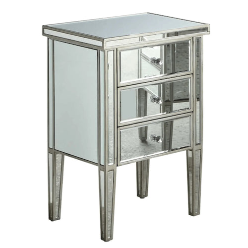Marseille Mirrored Bed Side Table 3 drawers - DLB Furniture
