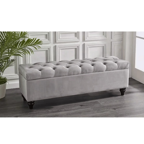 Rania Storage Ottoman Bench Storage Box Silver Large - DLB Furniture