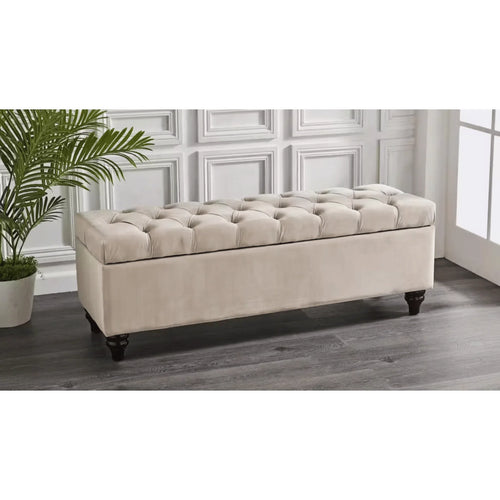 Rania Storage Ottoman Bench Storage Box Cream Large - DLB Furniture
