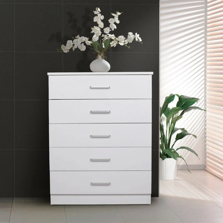 Beli 5 Drawers Tallboy - White - DLB Furniture