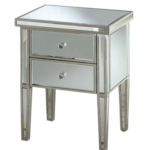 Marseille Mirrored Bed Side Table 2 Drawer - DLB Furniture