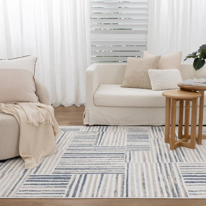 Wellington Geometric Lines Blue Rug - W002 - DLB Furniture