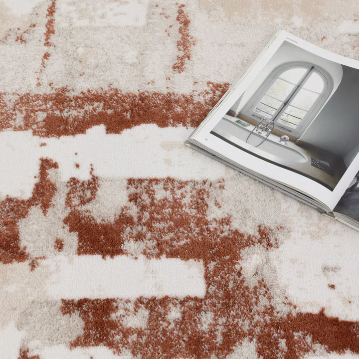 Wellington Abstract Wash Rust Rug - W010 - DLB Furniture