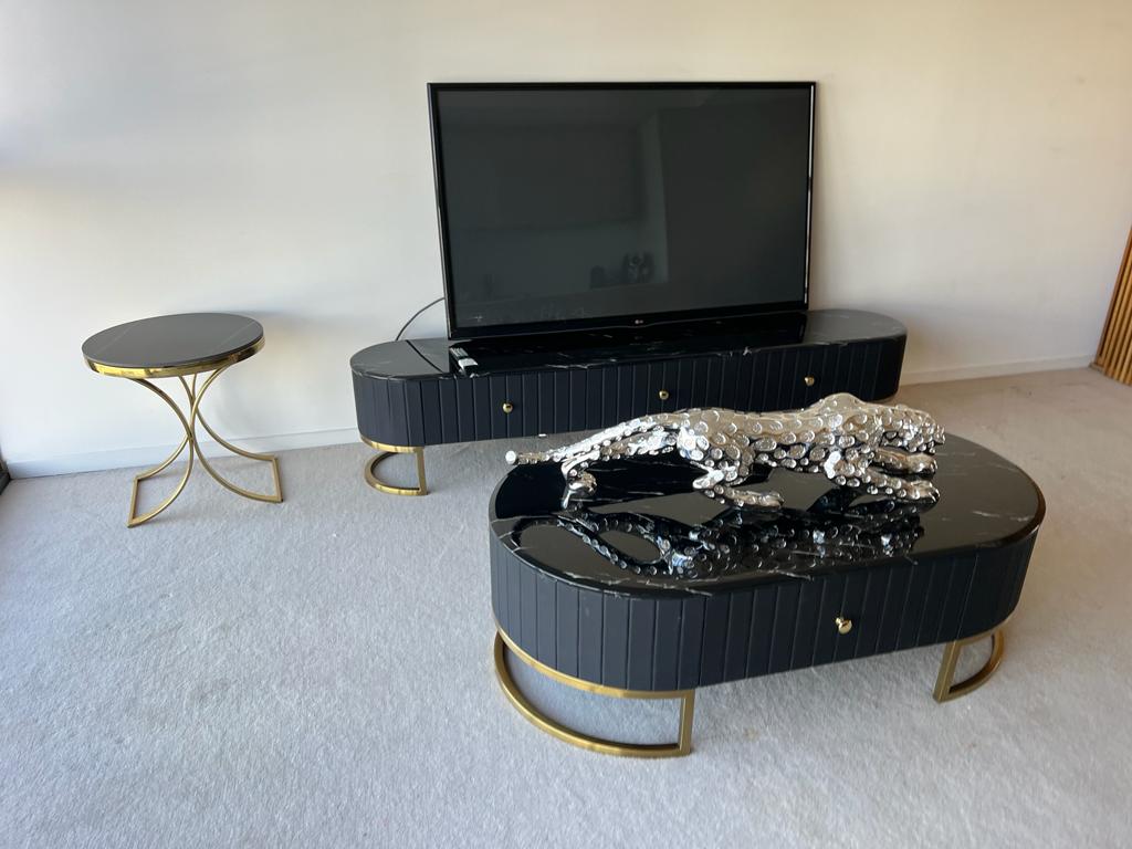 Rhea TV unit and Coffee Table Black Marble Top