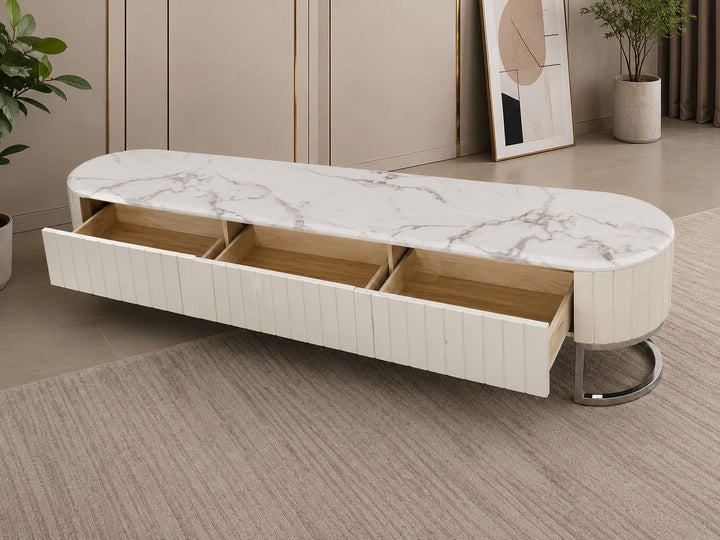 Cloudy Marble Top TV unit (Silver Legs)