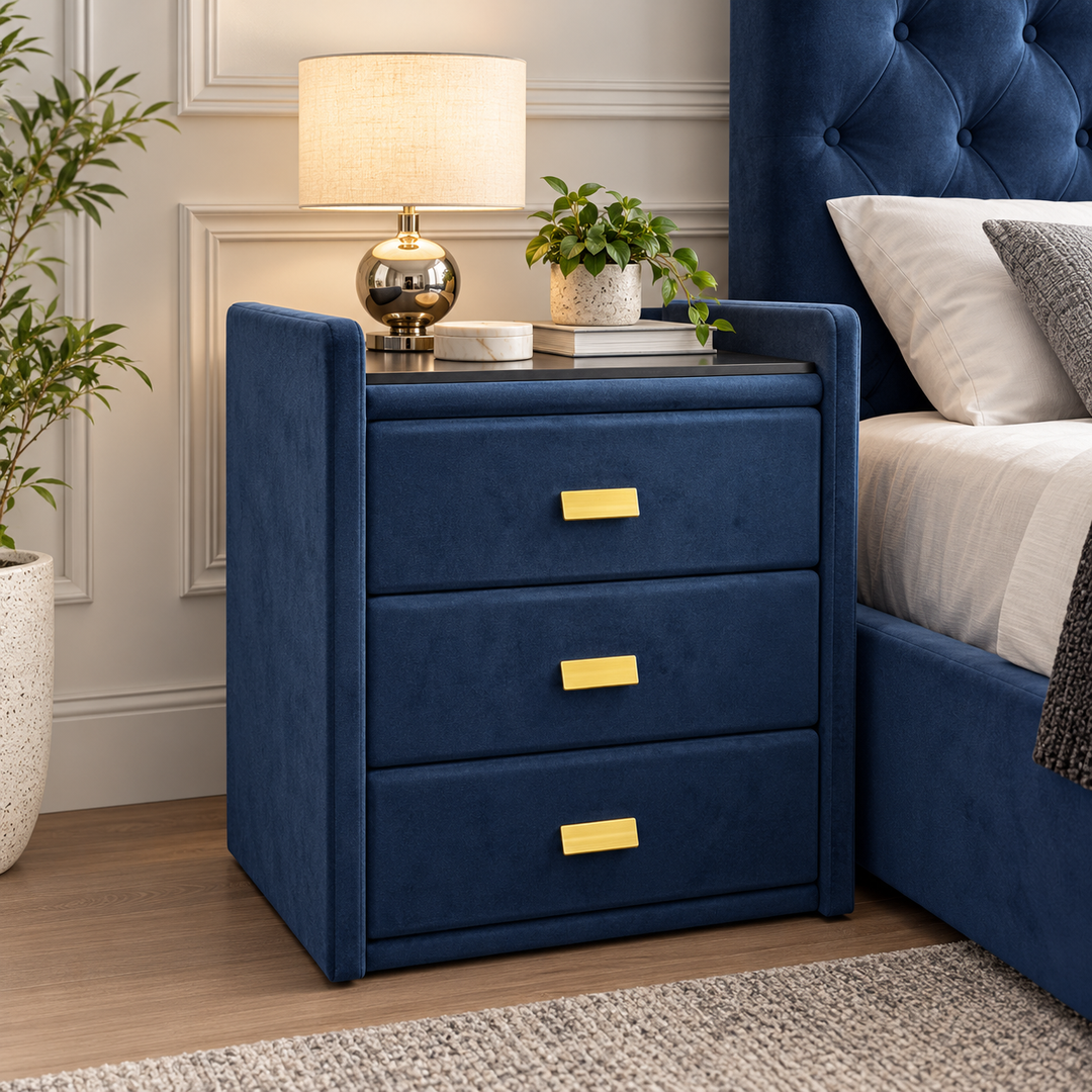 Royal Velvet Bedside Table - Blue