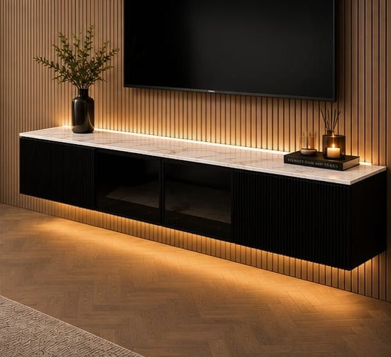 Marbella Luxe 2m Wall-Mounted TV Cabinet Black