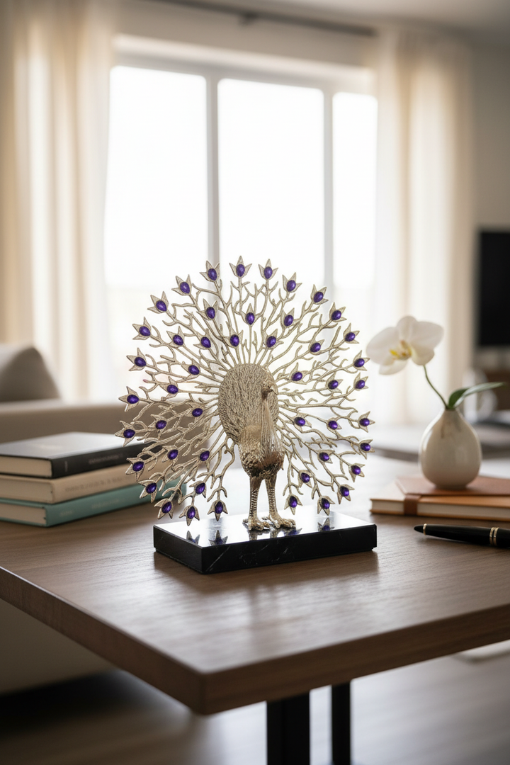 Celestial Peacock Sculpture Silver