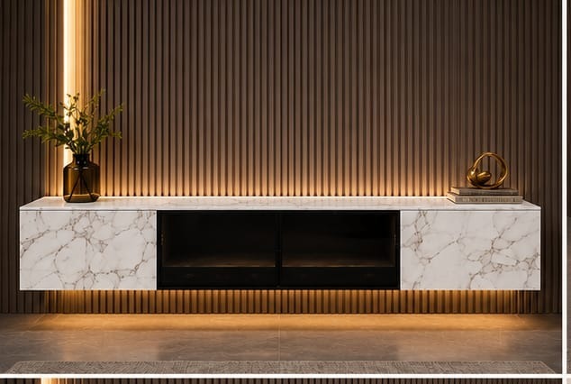 Marbella Luxe 2m Wall-Mounted TV Cabinet White