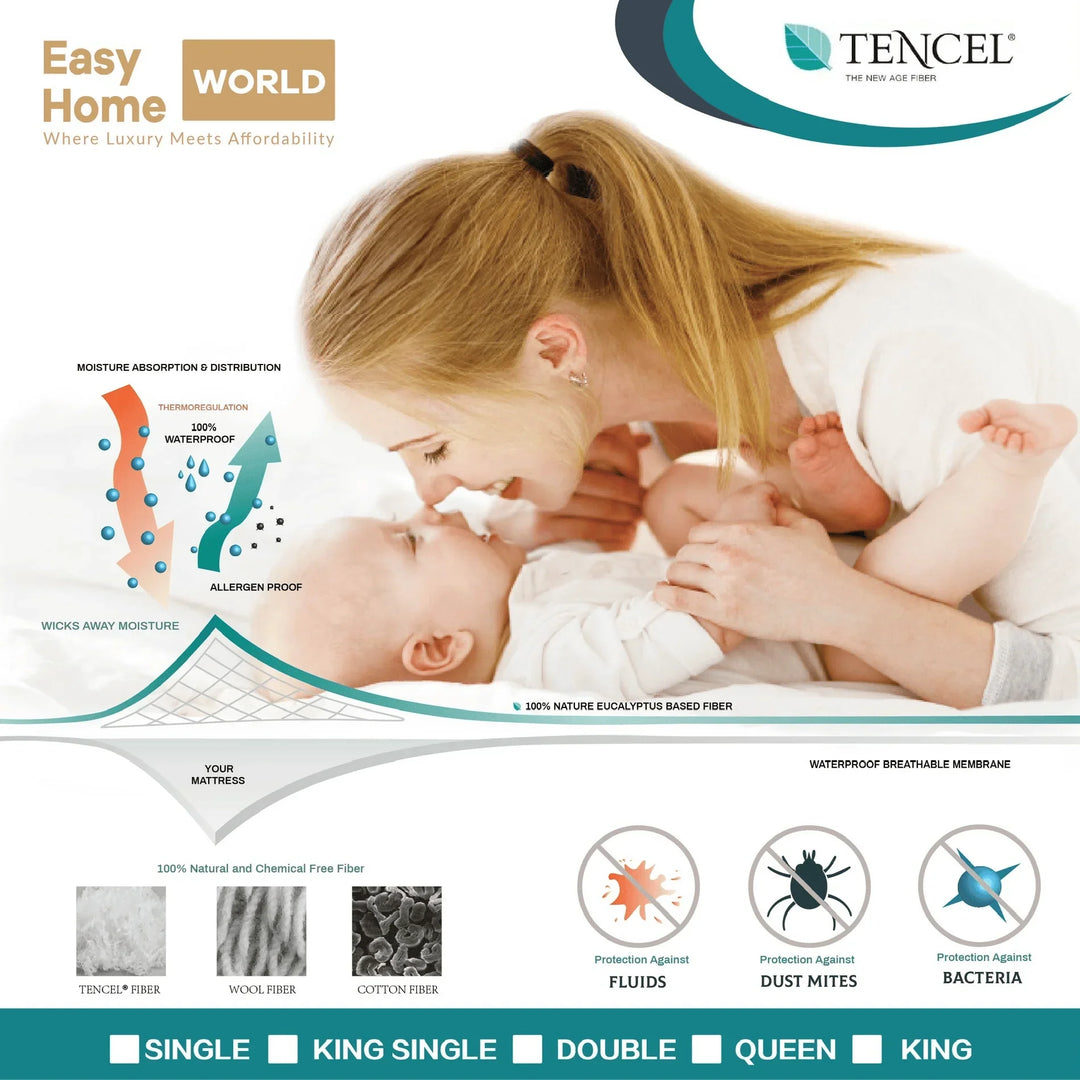 Waterproof Mattress Protector Tencel Fabric White Single - DLB Furniture