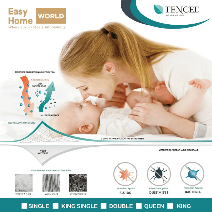 Waterproof Mattress Protector Tencel Fabric White Double - DLB Furniture