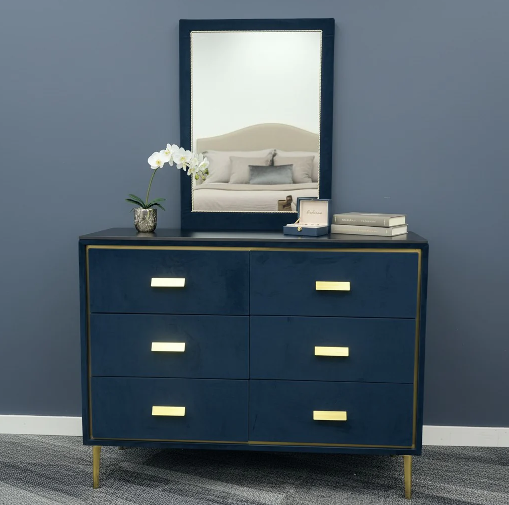 Blue Velvet Dressing table with stone top