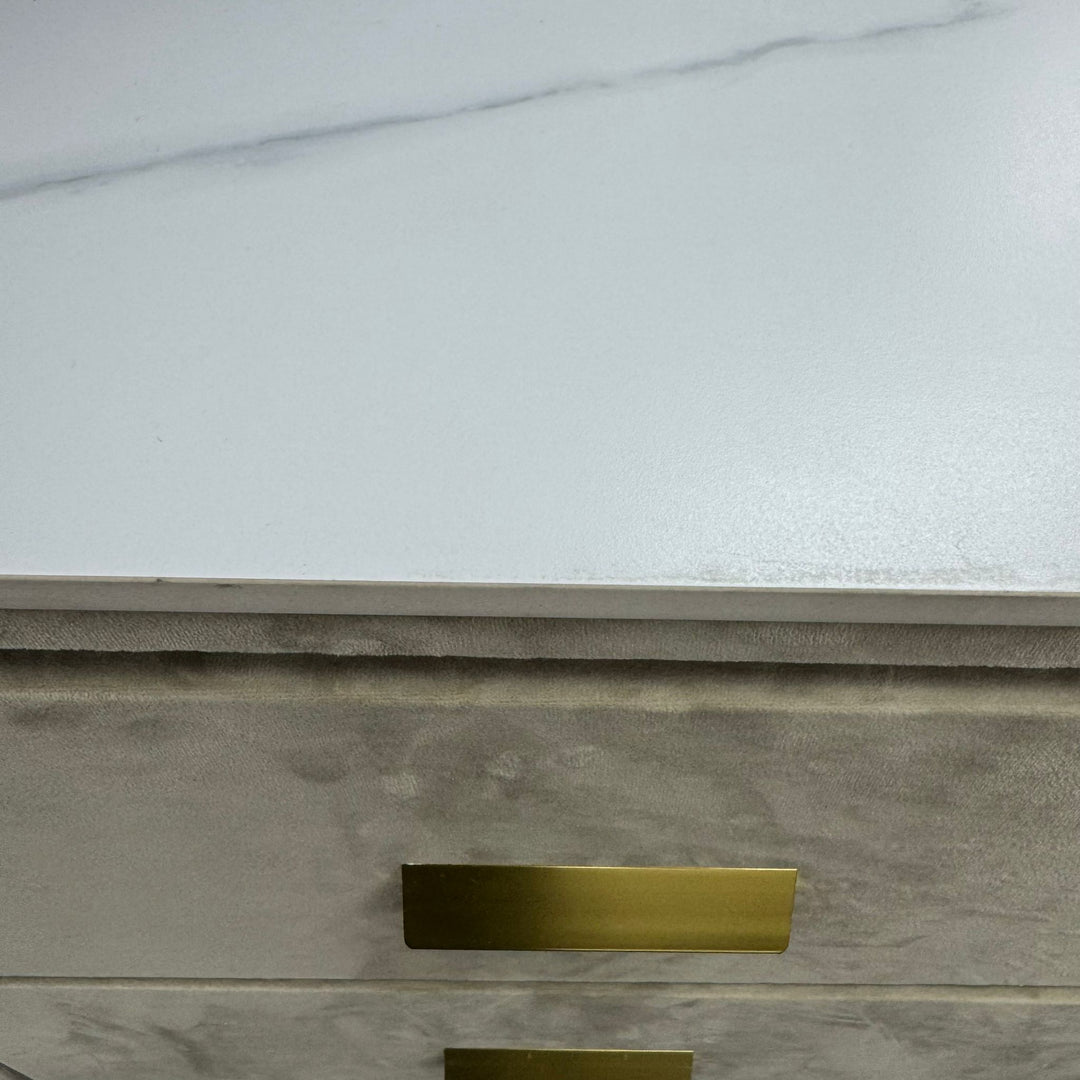 Beige Velvet Dressing Table with Stone Top & Mirror