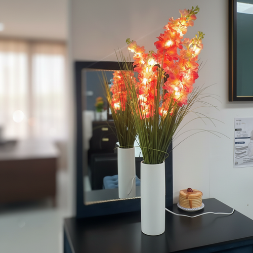 LED flower lamp with warm glow in white vase, perfect for bedroom or living room decor