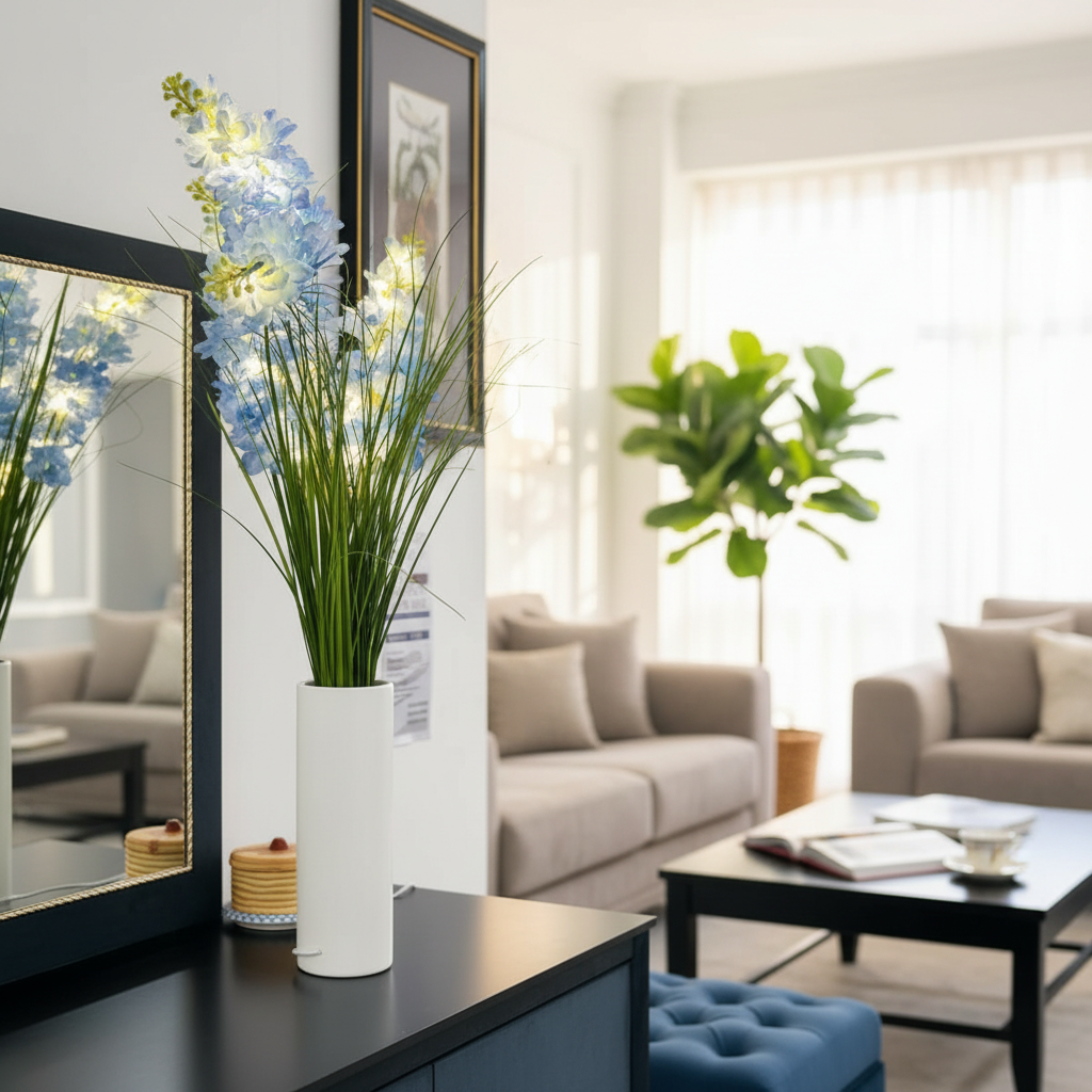 LumiBloom LED Blue Floral Floor Vase