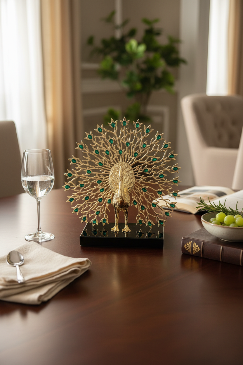 Celestial Peacock Sculpture Golden