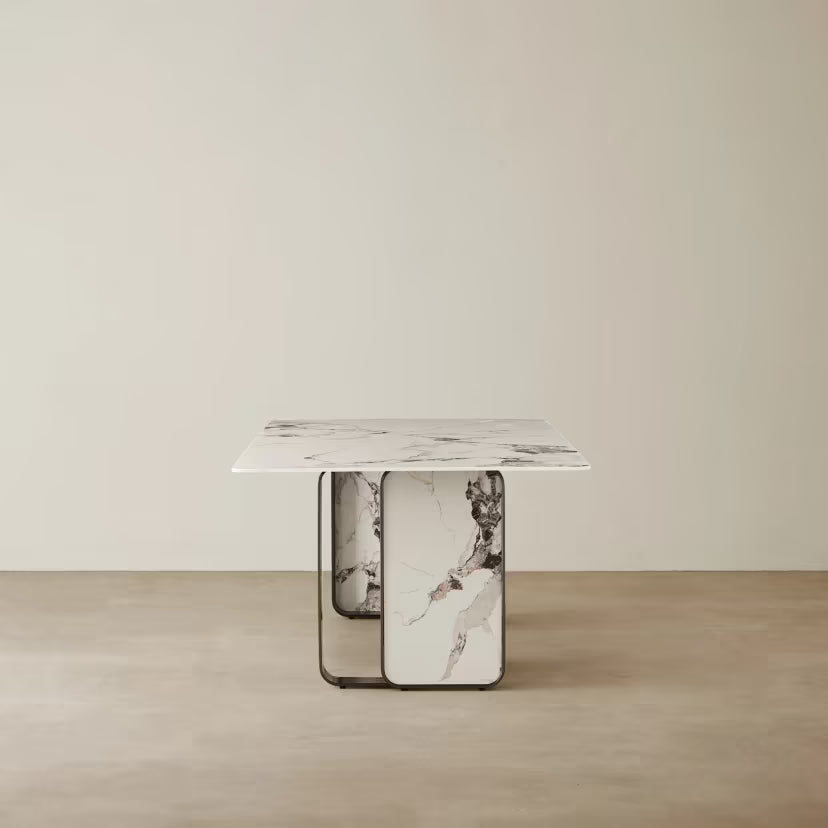 Catalyst Marbella  White Sintered Stone Dining Table - Black Nickel Frame