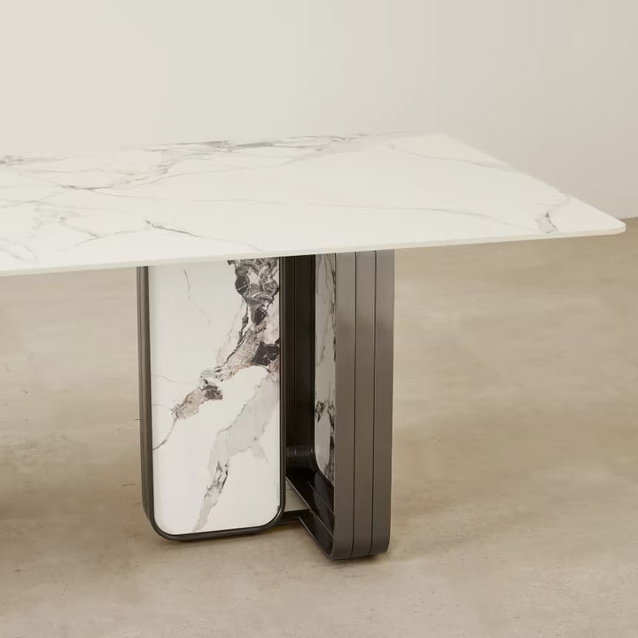 Catalyst Marbella  White Sintered Stone Dining Table - Black Nickel Frame