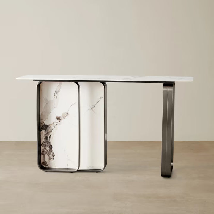 Catalyst Marbella White Sintered Stone Console Table  - Black Nickel Frame