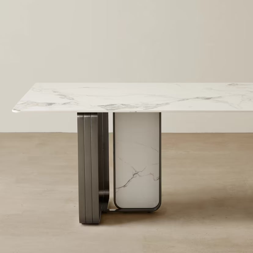 Catalyst Marbella  White Sintered Stone Dining Table - Black Nickel Frame