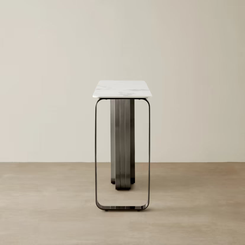 Catalyst Marbella White Sintered Stone Console Table  - Black Nickel Frame