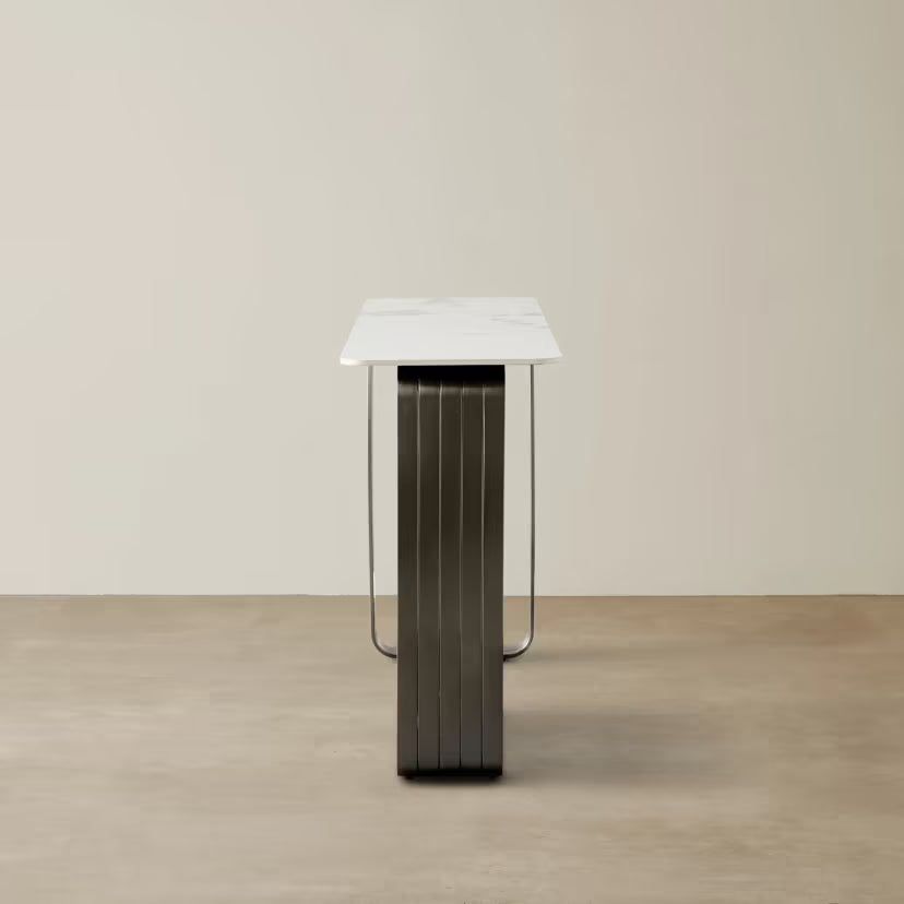 Catalyst Marbella White Sintered Stone Console Table  - Black Nickel Frame